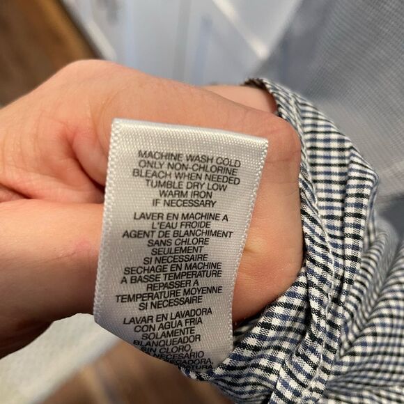 MICHAEL Michael Kors Shirt Blue White CheckerButton Down Short Sleeve Mens Sz L - Picture 5 of 6